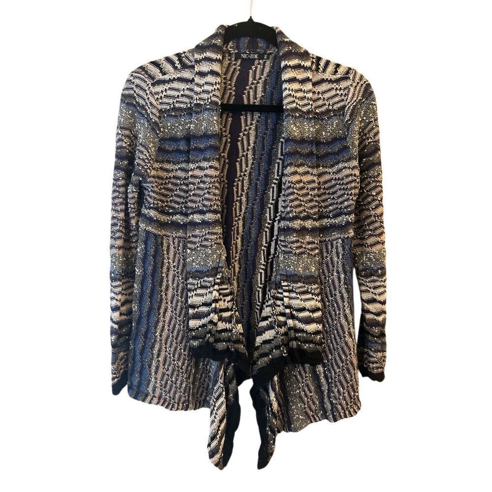 Nic+Zoe Linen Mixed Knit Waterfall Cardigan size PM